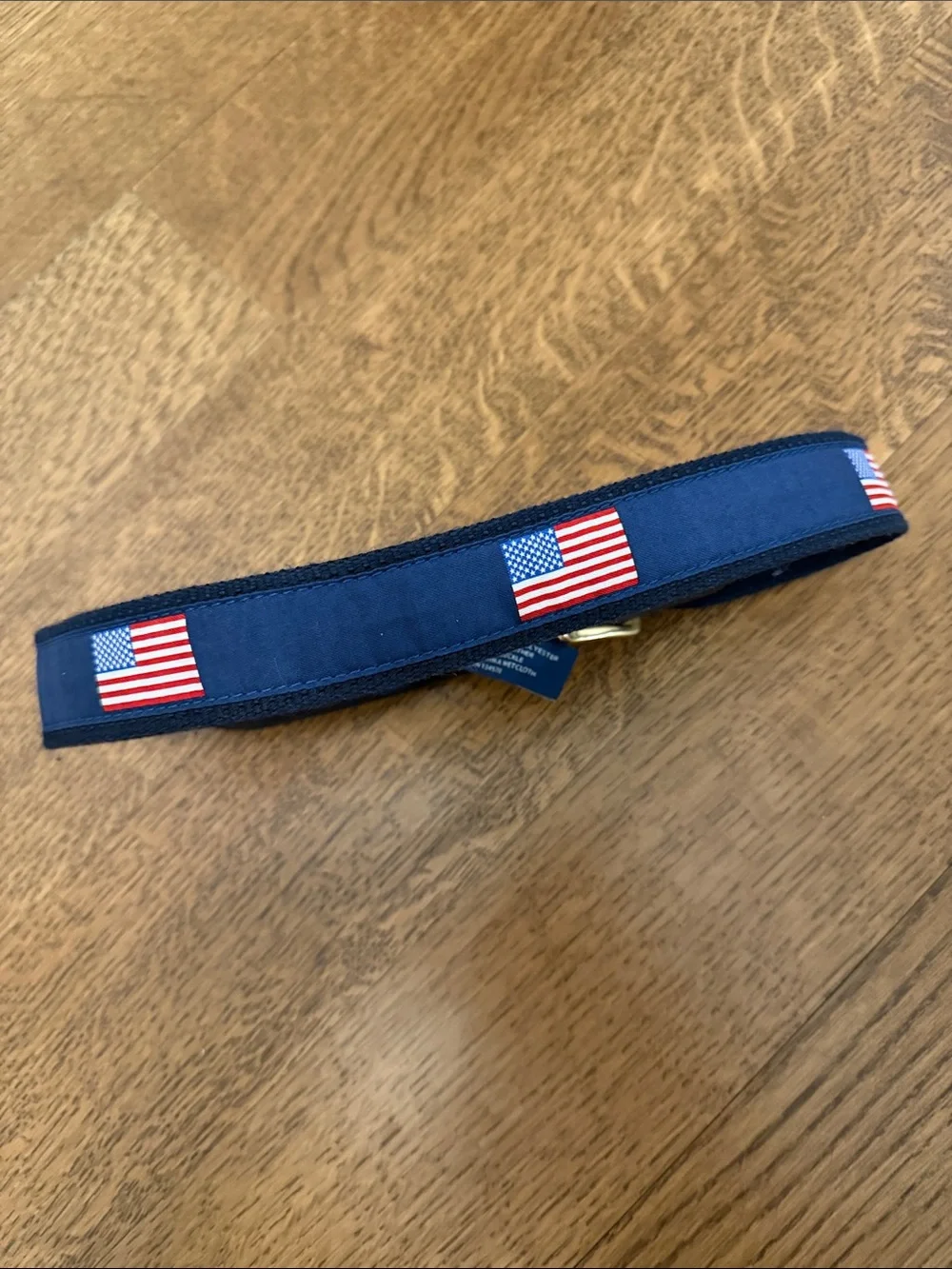 Vineyard Vines Navy Blue Webbed Kids Belt with Brown Leather Trim